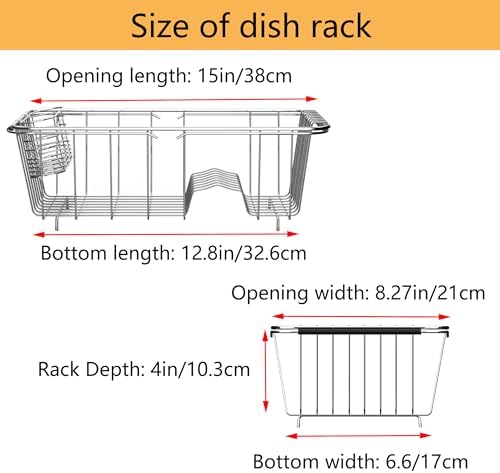 NiuYichee Stainless Steel Dish Drying Rack(14.2" L x 9.5" W x 4.1" H), Expandable Fruit & Vegetable Drain Rack Over Sink, Dish Drainer Rack in Sink, with Utensil Holder & 16" Silicone Mat - Image 5