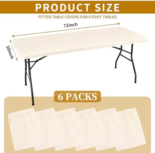 6 Pack Stretch Table Top Cap Cover, Ivory, 30" x 72" - Image 2
