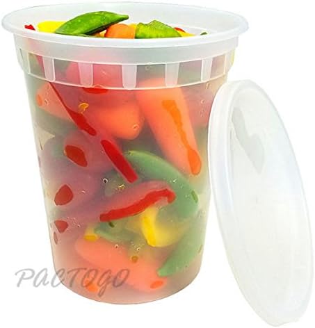 PCM 32 oz. Heavy Duty Round Deli Food Soup Plastic Container w/Lid 100% BPA Free (Pack of 48 Sets) - Image 4