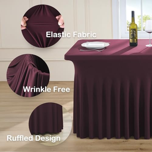 CO-AVE 4pk Burgundy Spandex Tablecloths 6ft for Rectangle Tables, Wrinkle Free Classy Table Skirt Stretchy Fitted Table Cloths Covers 6 Foot for Weddings Birthday Party Events Banquette Baby Shower - Image 2