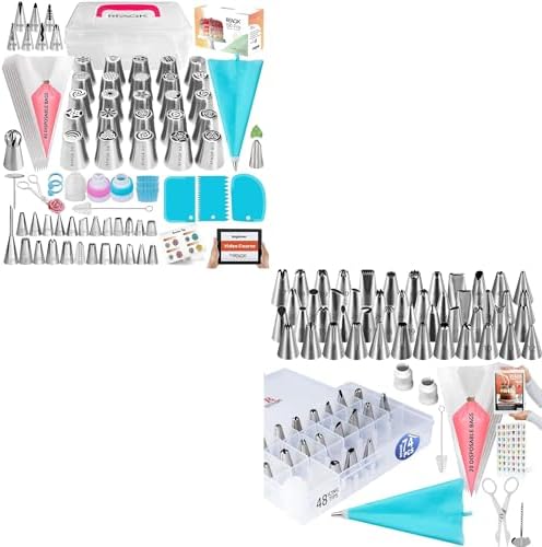 RFAQK Icing Piping Bags and Tips Set, Cake Decorating Kit with Numbered Russian Piping Tips, Pastry Bags for Cookie Cupcake Cake Decoration, Cake Decorating Tips Set with Booklet and E-book by RFAQK