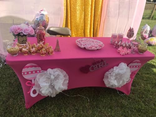 YOUR CHAIR COVERS - 8ft Fuchsia Rectangular Spandex Table Covers Fitted Tablecloth Wedding Event Patio Decorations Elastic Fabric Stretch for Folding Table - Image 5
