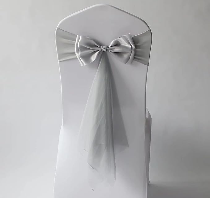 100Pcs Stretch Satin Chair Sashes Bows Chair Bands Decor for Hotel Wedding Reception Party Event Chair Cover Decoration Grey by SXXLDNG