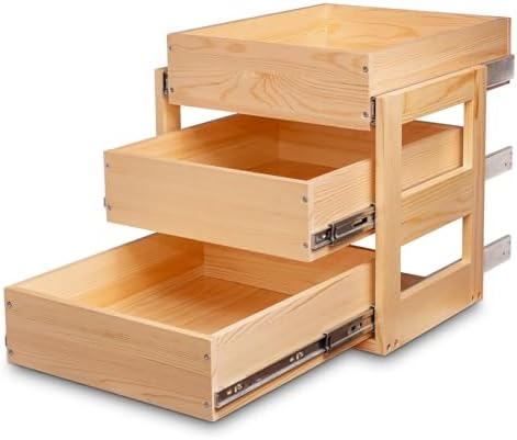 Mulush Pull Out Drawers For Cabinets, 17''W×21''D×19''H Soft Close Slide Out Wood Shelves Storage Organizer for Kitchen, 3-Tier, Finished, Heavy-Duty, Bottom Assembly by Mulush