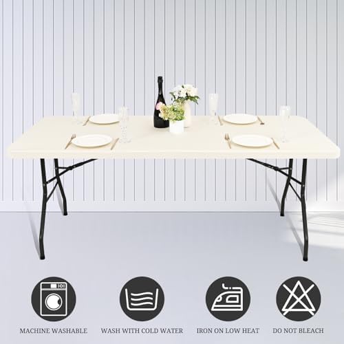 6 Pack Stretch Table Top Cap Cover, Ivory, 30" x 72" - Image 5