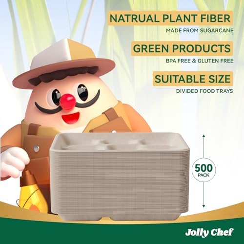 Compostable 5 Compartment Paper Plates 11*8 Inch 500 Pack Divided Plates | Natural Disposable Heavy Duty Eco-Friendly Biodegradable Food Tray for Party Lunch Dinner Christmas 500 Count (Brown) - Image 6