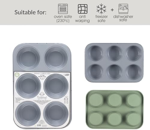 Cooksmart Signature 6 Cup Muffin Tray – Carbon Steel | PFOA-Free Non-Stick | Dishwasher Safe | Elegant Green Finish | Perfect for Muffins & Cupcakes - Image 3