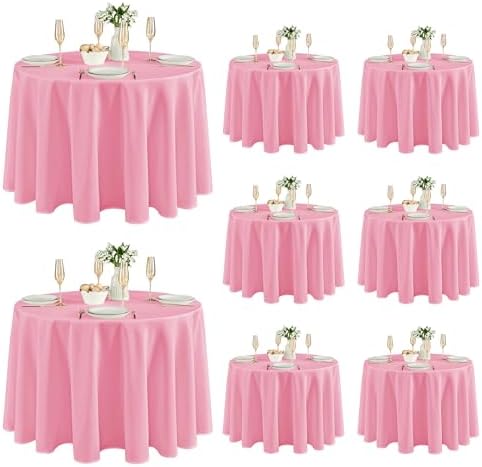 Fitable 8 Pack Pink Tablecloths 120 Inch Round for 48"-96" Tables by Fitable