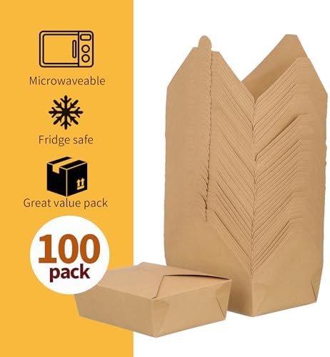 68 oz Take Out Food Containers 100 Pack, Disposable Kraft Paper To Go Containers Boxes, Microwaveable Leak and Grease Proof Take Out Boxes for Restaurant, Catering and Party - Image 4