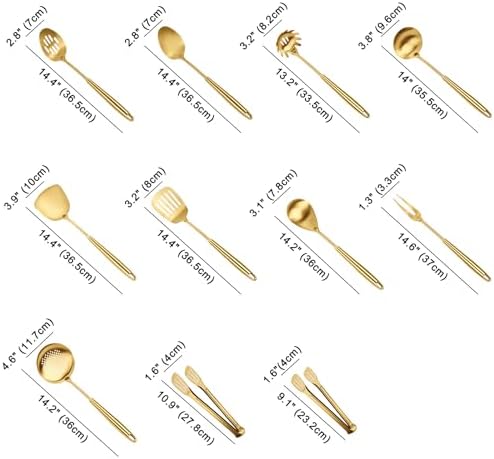 304 Gold Cooking Utensils Set, 11PCS Stainless Steel Kitchen Utensils Set, Metal Kitchen Utensils Set Include Meat Fork, Tongs, Turner, Soup Ladle, Dishwasher Safe - Image 2