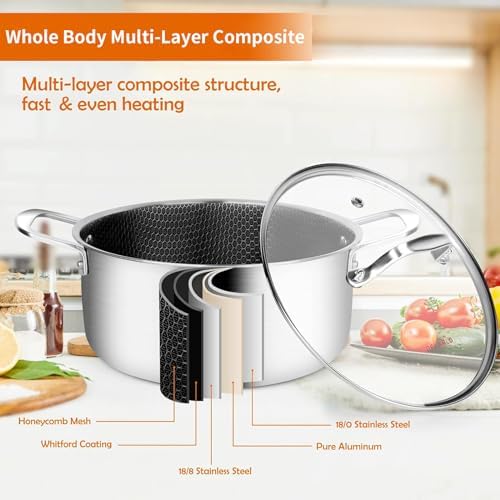 DELARLO Tri-Ply Non Stick 5 Quart Stainless Steel Stock Pot Heavy Duty - Image 2