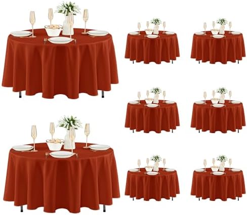 Fitable 8 Pack Rust Tablecloths 84 Inch Round for 36"-60" Tables by Fitable