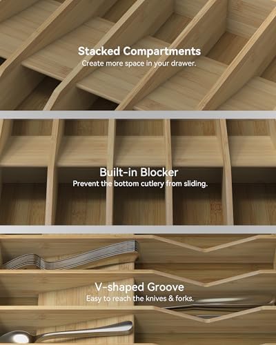 Utensil Drawer Organizer for Silverware,Bamboo 10 Slot - Image 4