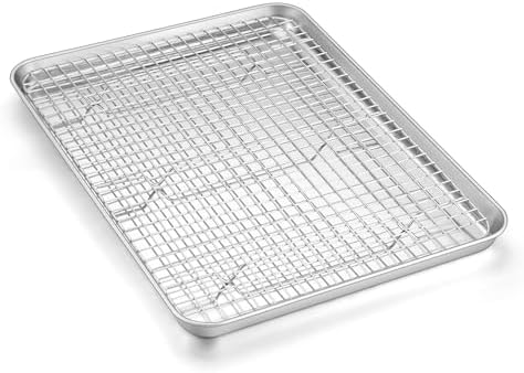 Homikit Baking Sheet with Wire Rack Set (1 Pan+1 Cooling Rack), 16" x 12" | Stainless Steel Jelly Roll Pan with Grid Cooling Rack, Nonstick Baking Cookie Bacon Tray for Oven Cooking, Dishwasher Safe by Homikit