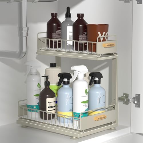 Under Sink Organizer, Pull Out Kitchen Cabinet Organizer 2 Tier Slide Out Under Sink Organizers and Storage, Sink Shelf Cabinet Storage Shelves for Kitchen Bathroom Pantry, Grey by HOMEBOSILY