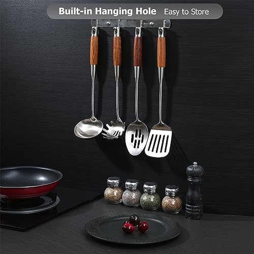 Cooking Utensil Set,304 Stainless Steel Kitchen Utensils with Wood Handle, 4 Pieces Kitchen Stainless Steel Cookware Set Utensils - Slotted Spatula, Pasta, Spoon, Soup Ladle Set - Image 5