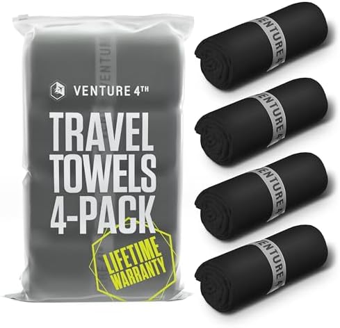 VENTURE 4TH 4-Pack Quick Dry Microfiber Towels - Black Medium by VENTURE4TH