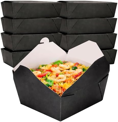FC Meyer MeyerPak #8 Take Out Cartons, Leak & Grease Resistant Take Out Boxes, Earth-Friendly Disposable To Go Food Containers, 6″ x 4 3⁄4” x 2 1⁄2“, Small, Black, Pack of 15 by FCMeyerPackagingLLC