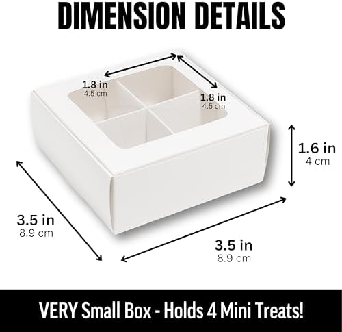25 pcs White Mini Truffle Box for 4 Treats with Windows and Dividers, Bakery Boxes, 3.5 x 3.5 x 1.57 Inches VERY SMALL Baking Boxes, Square Truffles Box for Gift Giving - Image 2
