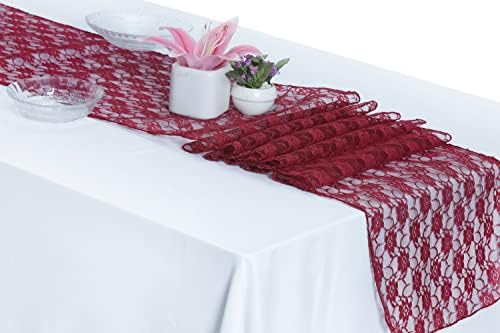 MDS Pack of 15 Wedding 12 x 108 inches Lace Table Runner for Wedding, Decorations for Birthday Parties, Banquets, Graduations, Engagements, and Runners fit Rectangle, Round Table- Maroon by MDS
