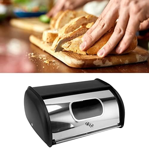 Bread Box, Bread Bin with Roll up Lid, Bread Storage Containers, Metal Bread Holder with Front Window, Loaf Containers for Homemade Cakes, Buns, Pastries, Pancakes, And Cookies - Image 3