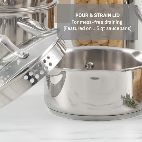 T-fal Stainless Steel Pots and Pans Set 11 Piece, Induction, Oven Broiler Safe 500F, Kitchen Cooking Set w/Fry Pans, Saucepans, Saute Pan, Steamer, Cookware, Dishwasher Safe, Silver - Image 5