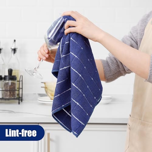 Homaxy Microfiber Kitchen Towels and Dishcloths Sets, 16 Pack, Navy Blue - Image 4