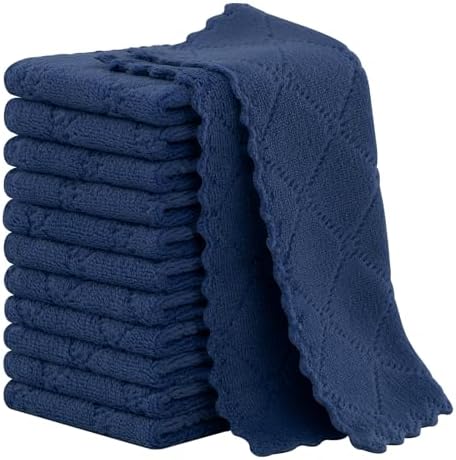 Homaxy Super Soft 12 Pack Coral Velvet Dish Cloths, 7" x 9", Navy Blue by Homaxy