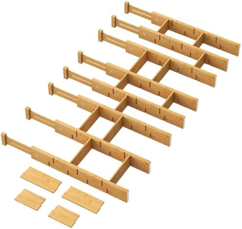 kiplant Kitchen Drawer Dividers - Adjustable Drawer Organizer for Clothes, Kitchen, Closet & Office - 8 Pack with Inserts, 18-22.6 Inches, Non-Slip Silicone Ends by kiplant