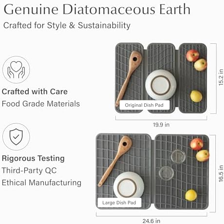 Dorai Home Dish Pad - Collapsable Stone Dish Drying Mat with Diatomaceous Earth for Quick Drying - Ultra Absorbent - Encased in Silicone - Eco-Friendly, Foldable - Original 19.9"x15.2", Slate - Image 4