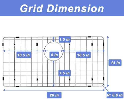 Sink Protector for Kitchen Sink,Sink Rack 26" X 14",Large Metal Sink Grate with Strainer,Stainless Steel Sink Grid for Bottom of Sink with Rear Drain Hole Dia 5",Corner Radius 0.6" - Image 3