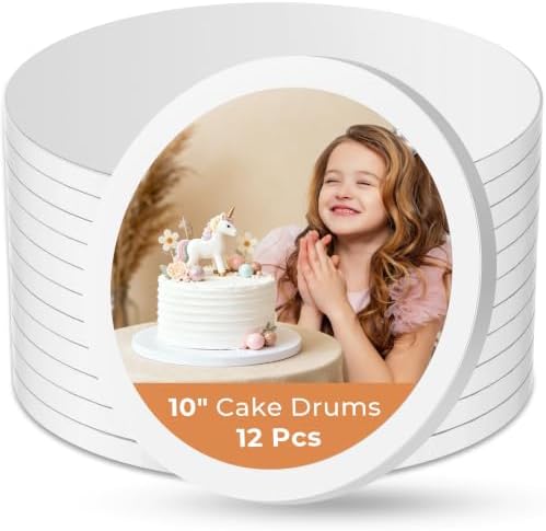 Kootek 12 Pack Cake Boards 10 Inch Round Cake Drums Base para Pastel | Disposable, 1/2 Inch Thick, Sturdy Corrugated Cardboard Base, Smooth & Grease-resistant Surface, White, for Multi-tiered Cake by Kootek