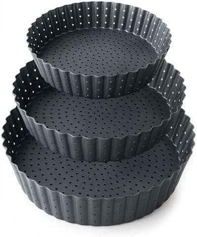 Set of 3 Deep Dish Pie Pan with Removable Bottom - Fluted Carbon Steel Tart Pan for Quiche Lorraine & Pies - Crispy Crust Baking Dish for Home Bakers - 7.87, 9.44 and 11 inches by Space+Home