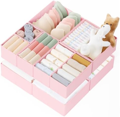 Criusia Drawer Organizer Clothes, 10 Pack Dresser Organizer for Baby Clothes, Underwear, Sock- Foldable Closet Organization and Storage Dividers Bins for Nursery, Bedroom (Pink) by Criusia