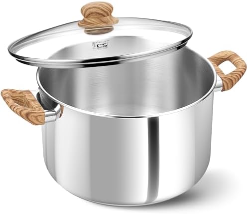 KOCH SYSTEME CS Stainless Steel Pot - 6 Quart Induction Stainless Steel Stock Pot with Lid for Pasta, Soup, Spaghetti, Steel Soup pots with Heat-Resistant Bakelite Double Handle, Dishwasher Safe by KOCHSYSTEMECS
