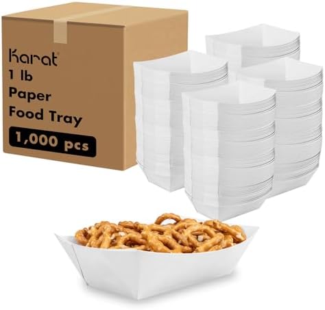 Karat White Paper Food Trays [1 LB - 1,000 ct] Disposable Food Boats for Food Trucks, Nachos, Snacks | Leak Resistant, Sturdy, PFAS-Free by Karat