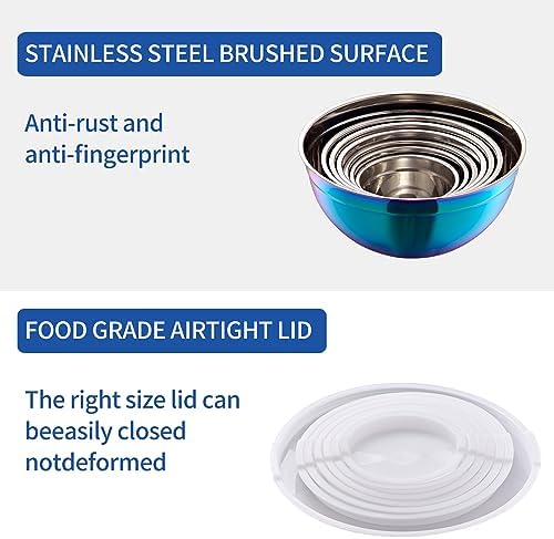 Rainbow Mixing Bowls With Airtight Lids,Stainless Steel Bowl,Salad Bowls 7 Piece Colorful Nesting Bowl Rainbow Kitchen Accessories,Size 7,3.6,2.7,2.1,1.5,1.1,0.8QT Stackable Design - Image 4