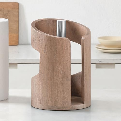 Anji Mountain Wooden Paper Towel Holder with Metal Holder, Holder Stand for Kitchen Roll Organizer & Kitchen Dining Table Home Décor, Countertop Fits Jumbo & Mega Rolls - Biscotti/Nickel, Arc Hold by AnjiMountain