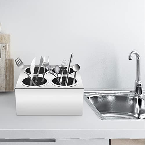 Stainless Steel Utensil Holder, Double Row 4 Holes Commercial Cylinder Flatware Silverware Utensil Holde, Countertop Silverware Organizer for Restaurant Hotel Buffet - Image 3