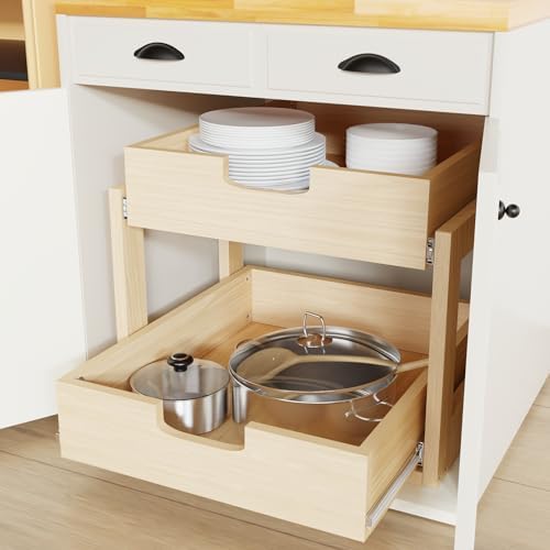 Pull Out Cabinet Organizer, 26''W×21''D×16''H Soft Close Slide Out Wooden Pull out Drawers, Double Tier Slide out Wood Cabinet Organizer, for Base Cabinet Organization in Kitchen, Pantry, Bathroom - Image 3