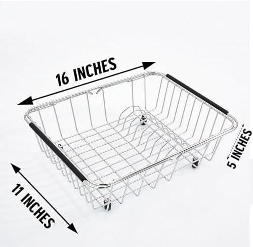 Thickened and Deepened Dish Drying Rack in Sink, Expandable Stainless Steel Dish Drainer with Tray for Kitchen Counter (16x11) - Image 5