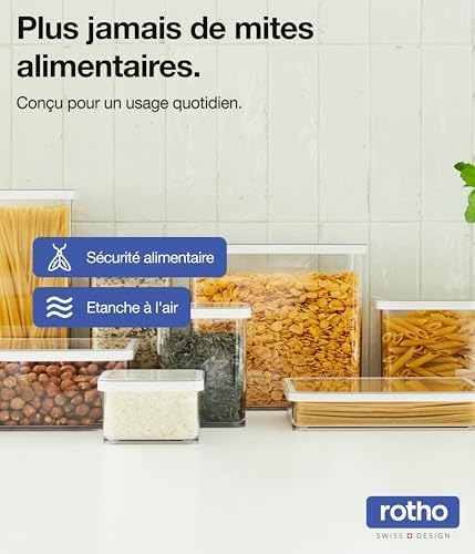 Rotho Loft Set of 5 Storage Jars, BPA-Free Airtight Food Containers, Red | 5-piece plastic box set: 2x 0.5L, 2x 1.5L, 1x 2.1L. Dishwasher safe canisters for flour, cereal, pasta and baking - Image 6