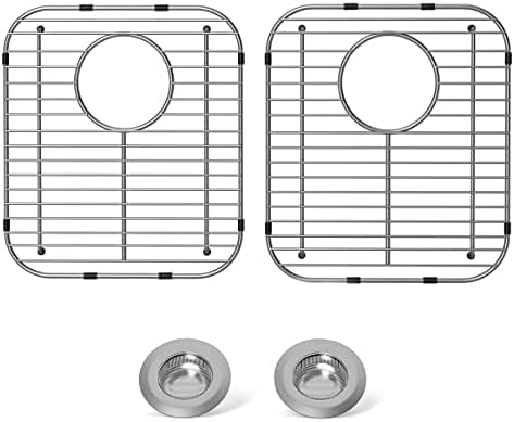 4Pack Stainless Steel Sink Protectors for Kitchen Sink, 13.1"x11.6"x1" Sink Grid Universal with Rear Drain, Rust-Resistant Metal Sink Rack for Bottom of Sink with Sink Strainers (Rear Drain/Set 2) by LOCVCDA