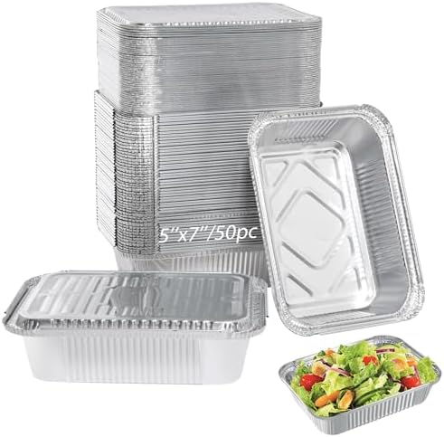 ® Aluminum Foil Pans with Foil Lids - 50 Pack, 7"×5", 1.5 LB Capacity, Disposable Containers for Baking, Meal Prep, Freezer Storage & Takeout. (50) by Notwoe