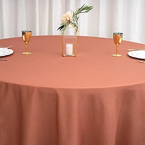 BalsaCircle 10 pcs 108 inch Terracotta Round Washable Polyester Easy-Care Tablecloth for Indoor and Outdoor Bridal Shower Wedding Events Kitchen Dining - Image 5