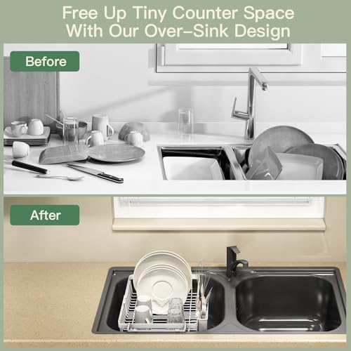 MAJALiS White Dish Drying Rack Over The Sink with Utensil Holder - Image 2