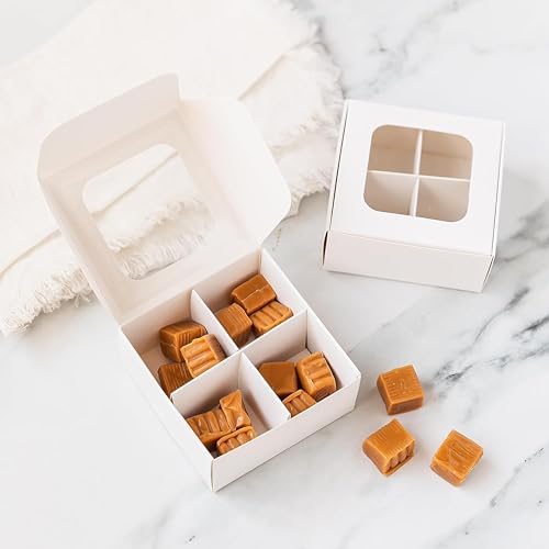100 pcs White Mini Truffle Box for 4 Treats with Window and Dividers, Bakery Boxes, 3.5 x 3.5 x 1.57 Inches VERY SMALL Baking Boxes, Square Truffles Box for Gift Giving - Image 6