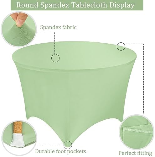8 Pack 6FT Round Spandex Tablecloth 72” Sage Green Elastic Table Cover Washable Wrinkle Resistant Fitted Table Cover for Wedding Party Birthday Banquet Bar Events - Image 3