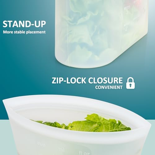 8-Pack Reusable Silicone Food Storage Bags, 100% Silicone Stand-Up Wide-Open Zip-Lock Reusable Storage Bags for Food, Freezer Microwave Oven Dishwasher Safe, Translucent, 4M 2S 2XS - Image 3