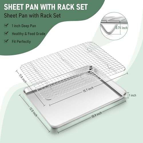 Homikit Baking Sheet with Wire Rack Set (1 Pan+1 Cooling Rack), 16" x 12" | Stainless Steel Jelly Roll Pan with Grid Cooling Rack, Nonstick Baking Cookie Bacon Tray for Oven Cooking, Dishwasher Safe - Image 2
